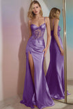 Sparkly Corset Golden Mermaid Long Prom Dress with Slit