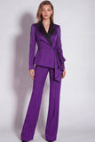 Long Sleeves Burgundy 2 Piece Notched Lapel Business Suits with Drape