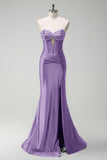 Gorgeous Sage Mermaid Corset Beaded Keyhole Satin Prom Dress with Slit