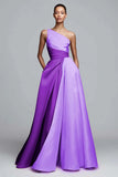 Pink Satin One Shoulder A Line Maxi Formal Dress