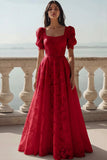 White Lace Square Neck A Line Long Wedding Reception Dress