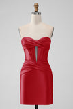 Purple Strapless Pleated Satin Corset Short Prom Dress