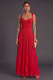 Orange and Fuchsia A Line Pleated Long Formal Dress