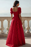 White Lace Square Neck A Line Long Wedding Reception Dress