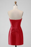 Purple Strapless Pleated Satin Corset Short Prom Dress