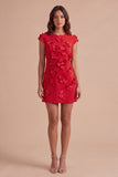 Yellow Floral Cap Sleeves Appliqued Short Cocktail Dress