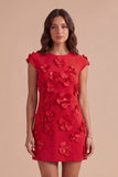 Yellow Floral Cap Sleeves Appliqued Short Cocktail Dress