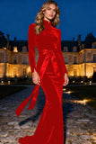 Black Velvet Mermaid Long Holiday Party Dress with Sash