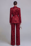 2 Piece Peak Lapel Floral Dark Green Long Sleeves Business Suits
