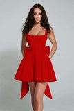 Daffodil A Line Square Neck Cocktail Dress with Bow