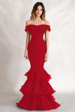 Black Ruffled Mermaid Off the Shoulder Long Formal Dress