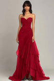 Elegant Sweetheart Ruched Ruffled Maxi Black Tie Dress
