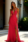 Dusty Rose Spaghetti Straps Sheath Applique Prom Dress with Slit