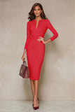 Ivory Pencil V-Neck Midi Work Dress with Slit