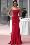 Coffee Strapless Sheath Ruched Floor Length Red Carpet Dress