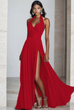 Black Halter Maxi Pleated A Line Formal Dress with Slit