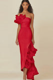 White Sheath Ruffled Long Rehearsal Dinner Dress