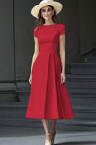 Lilac Bateau Neck A Line Midi Satin Work Dress