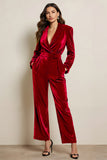 Green Long Sleeves Peak Lape Prom Jumpsuits with Pockets