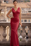 Ivory Mermaid Ruched V-Neck Long Wedding Reception Dress