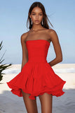 Dusty Rose Ruched Short Graduation Dress with Ruffles