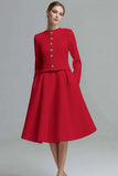 Ivory 2 Piece Midi A Line Tweed Outfits with Buttons