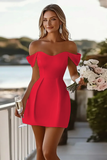 Dusty Rose Off the Shoulder Satin Bodycon Mini Summer Dress