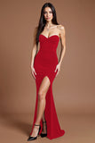 Black Sheath Satin Strapless Maxi Formal Dress with Slit