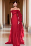 Cabernet Off the Shoulder Sheath Maxi Formal Dress with Ruffles