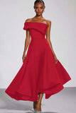 Navy Off the Shoulder A Line Asymmetrical Formal Dress