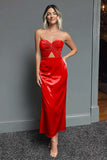 Dark Navy Sweetheart Sheath Satin Maxi Formal Dress