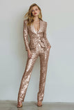 Sparkly Golden Sequins 2 Piece Fitted Women Prom Suits with Sash