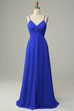 Red Pleated A-Line Floor Length Bridesmaid Dress