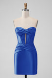Purple Strapless Pleated Satin Corset Short Prom Dress