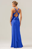 Eucalyptus Mermaid V Neck Satin Bridesmaid Dress
