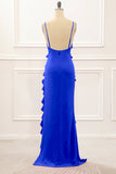 Lilac Sheath Spaghetti Straps Long Bridesmaid Dress with Ruffles