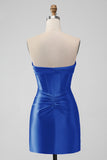 Purple Strapless Pleated Satin Corset Short Prom Dress