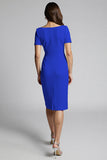 Dusty Blue Midi Bodycon Satin Work Dress with Slit