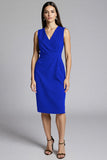 Royal Blue Satin V-Neck Midi Bodycon Work Dress