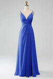 A-Line Pleated Spaghetti Straps Chiffon Bridesmaid Dress With Slit