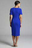 Tahiti V-Neck Bodycon Midi Satin Work Dress with Sleeves