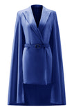 White Satin Peak Lapel Short Work Blazer Dress with Cape