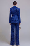 2 Piece Peak Lapel Floral Dark Green Long Sleeves Business Suits