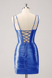 Red Corset Boning Tight Short Prom Dress with Sequins