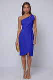 Black Sheath One Shoulder Sleeveless Midi Work Dress with Slit