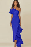 White Sheath Ruffled Long Rehearsal Dinner Dress