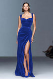 Maxi Burgundy Velvet Ruched Sheath Holiday Party Dress with Slit