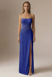 Sparkly Beaded Ivory Mermaid Strapless Maxi Wedding Reception Dress with Slit