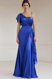 Maxi Peacock Sheath Ruched Satin Formal Dress