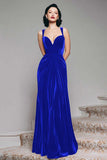 Burgundy Velvet Mermaid Thick Straps Long Ruched Holiday Party Dress